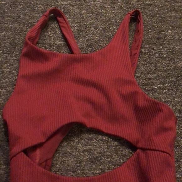 For Love & Lemons Brand Women's XS Maroon Rib Keyhole Thong One Piece Swimsuit - Picture 4 of 6